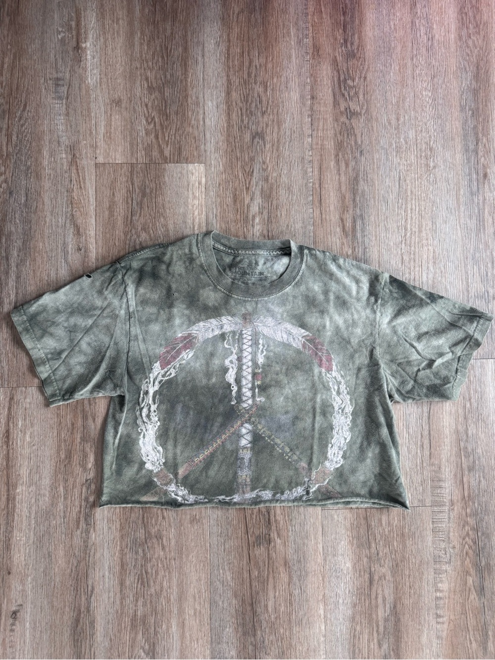 Vintage Olive Tie-Dye Peace Sign Crop Top - Women